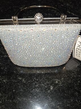 PREZZO Silver Crystal Evening Clutch with Top Handle